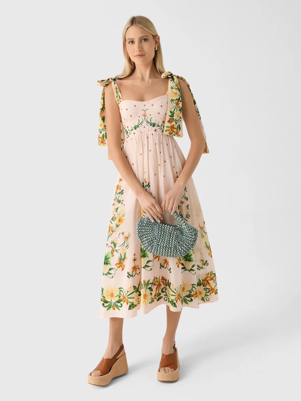 Farm Rio Botanical Beauty Pink Laces Cup Midi Dress Small NWT